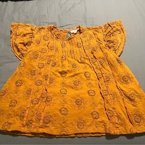 Anthropologie Forever That Girl Orange Ruffled Flutter Sleeve Blouse